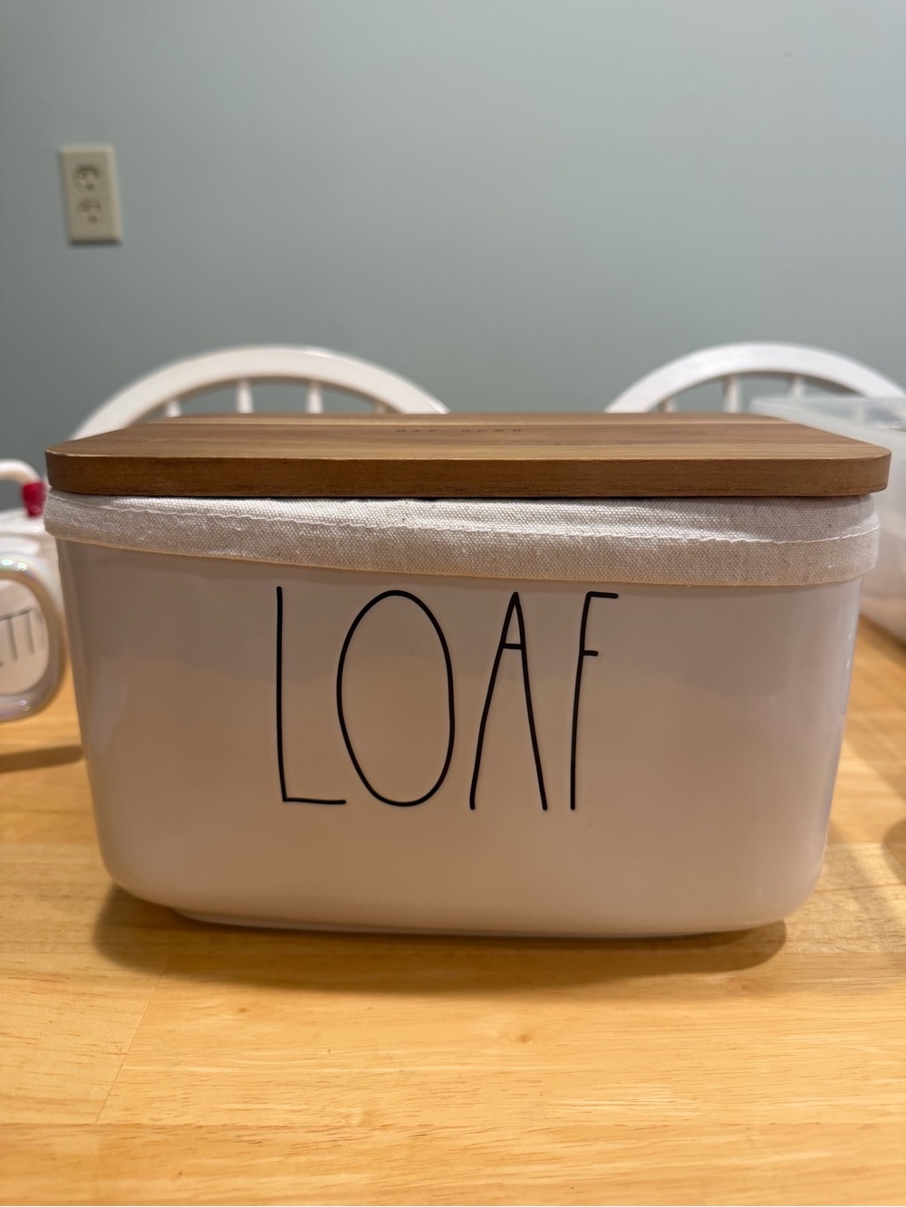 Rae Dunn White Loaf Bread Box with Bamboo Lid